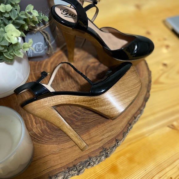 Gucci Womens Shoes Black Platform Wood Heels Ankle Strap (GGW1580) - Picture 2 of 3